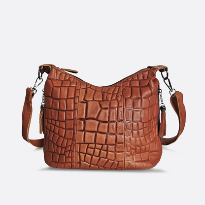 Women's genuine cowhide leather handbag Bora design with embossed crocodile print