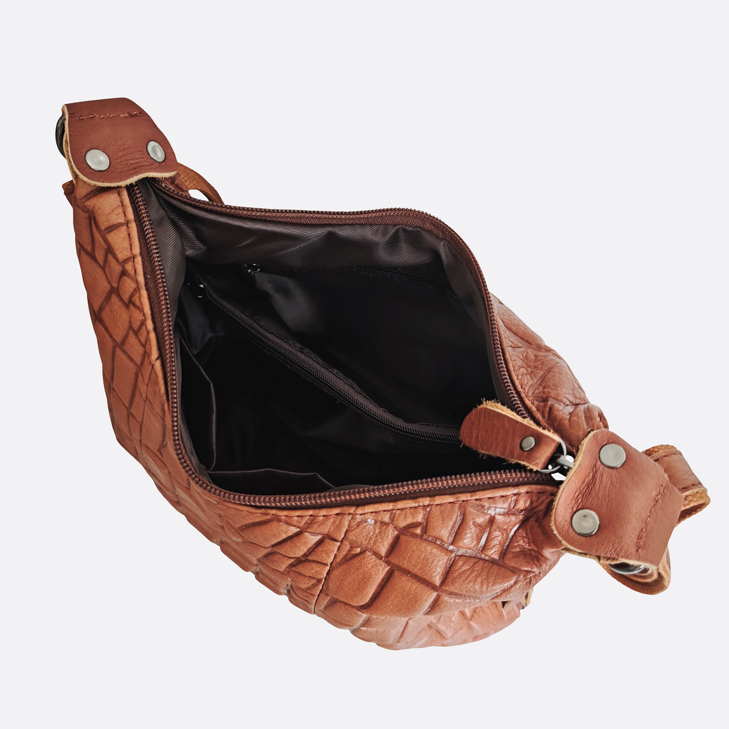 Women's genuine cowhide leather handbag Bora design with embossed crocodile print