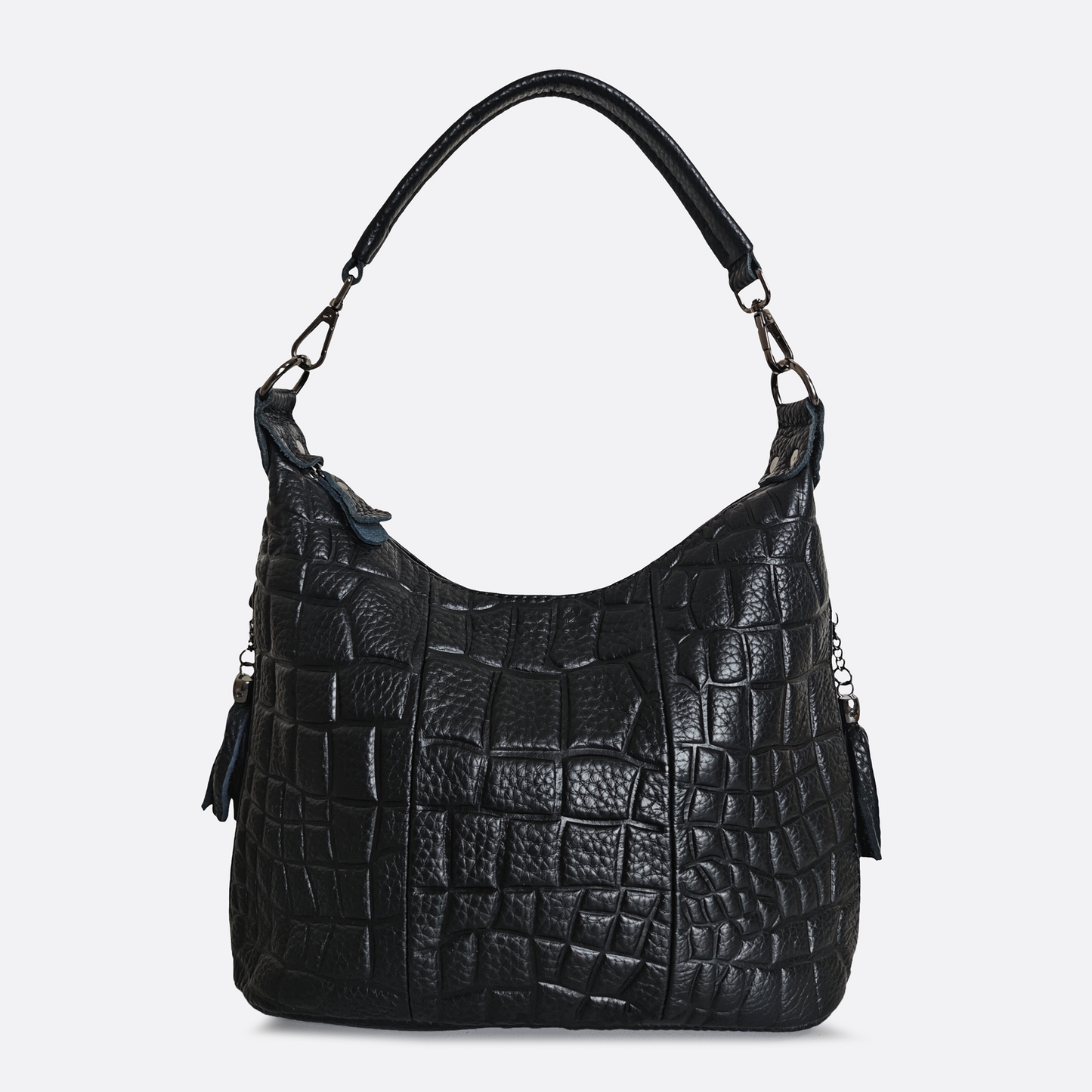 Women's genuine cowhide leather handbag Bora design with embossed crocodile print