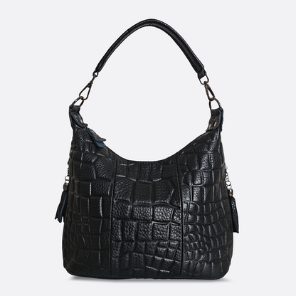 Women's genuine cowhide leather handbag Bora design with embossed crocodile print
