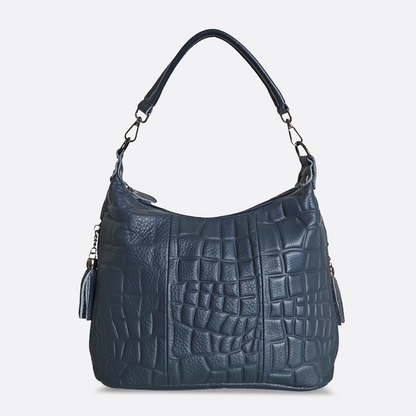 Women's genuine cowhide leather handbag Bora design with embossed crocodile print