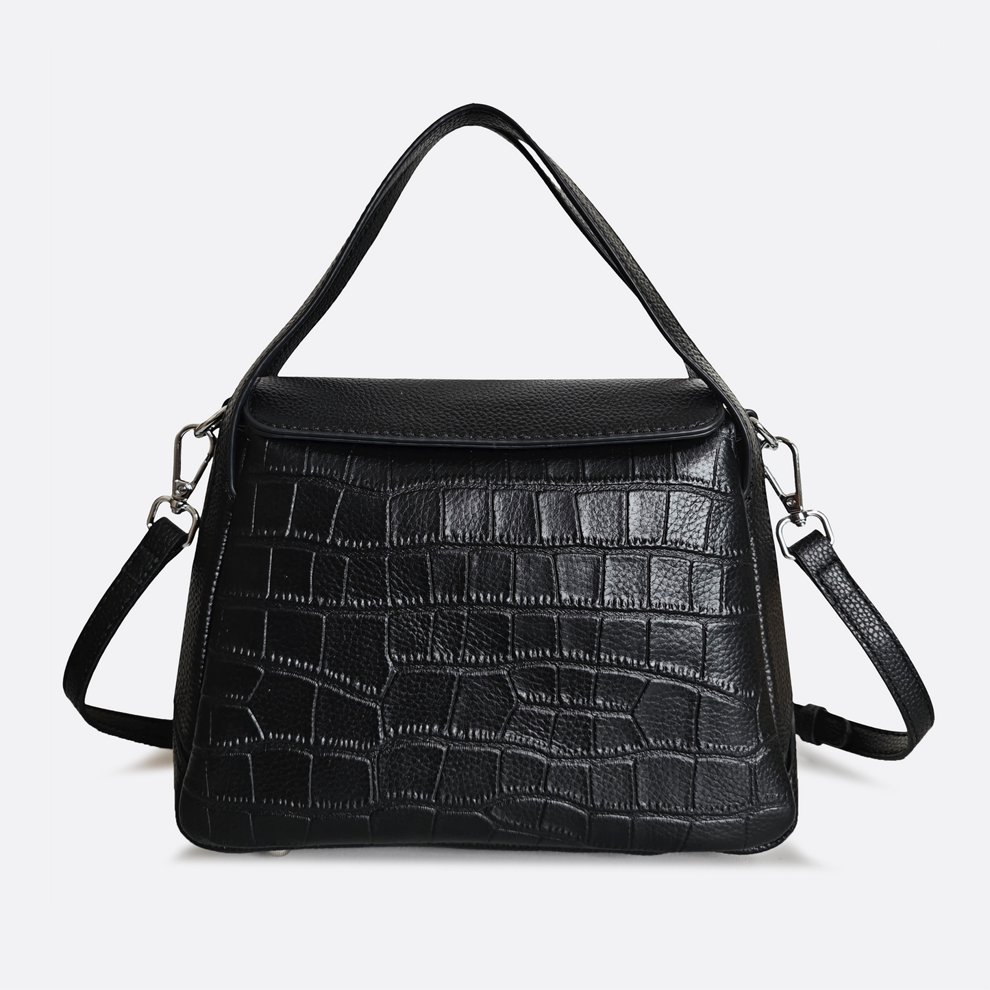 Women's genuine cowhide leather handbag Mori design with crocodile print