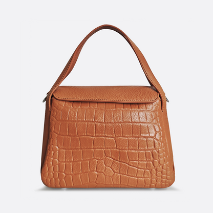 Women's genuine cowhide leather handbag Mori design with crocodile print