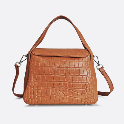 Women's genuine cowhide leather handbag Mori design with crocodile print