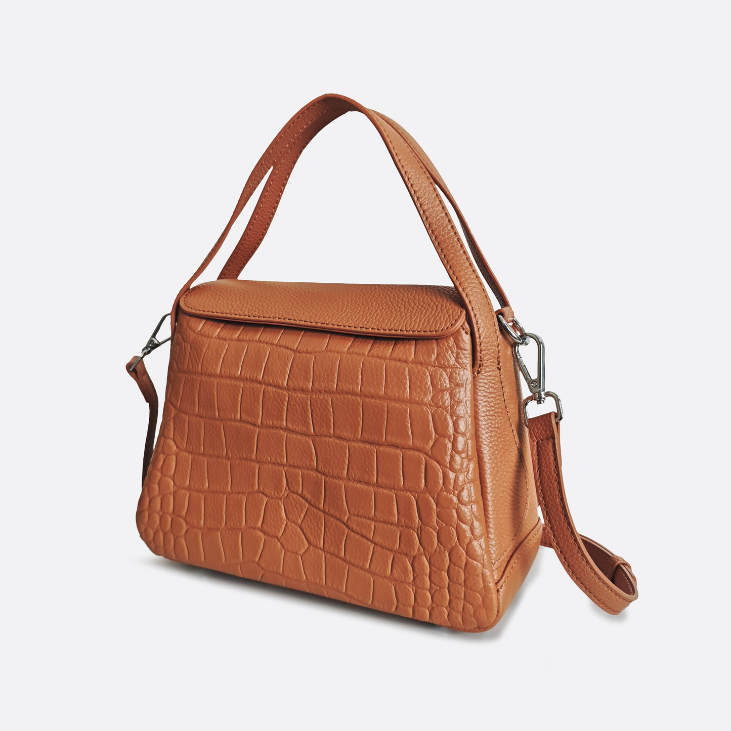 Women's genuine cowhide leather handbag Mori design with crocodile print