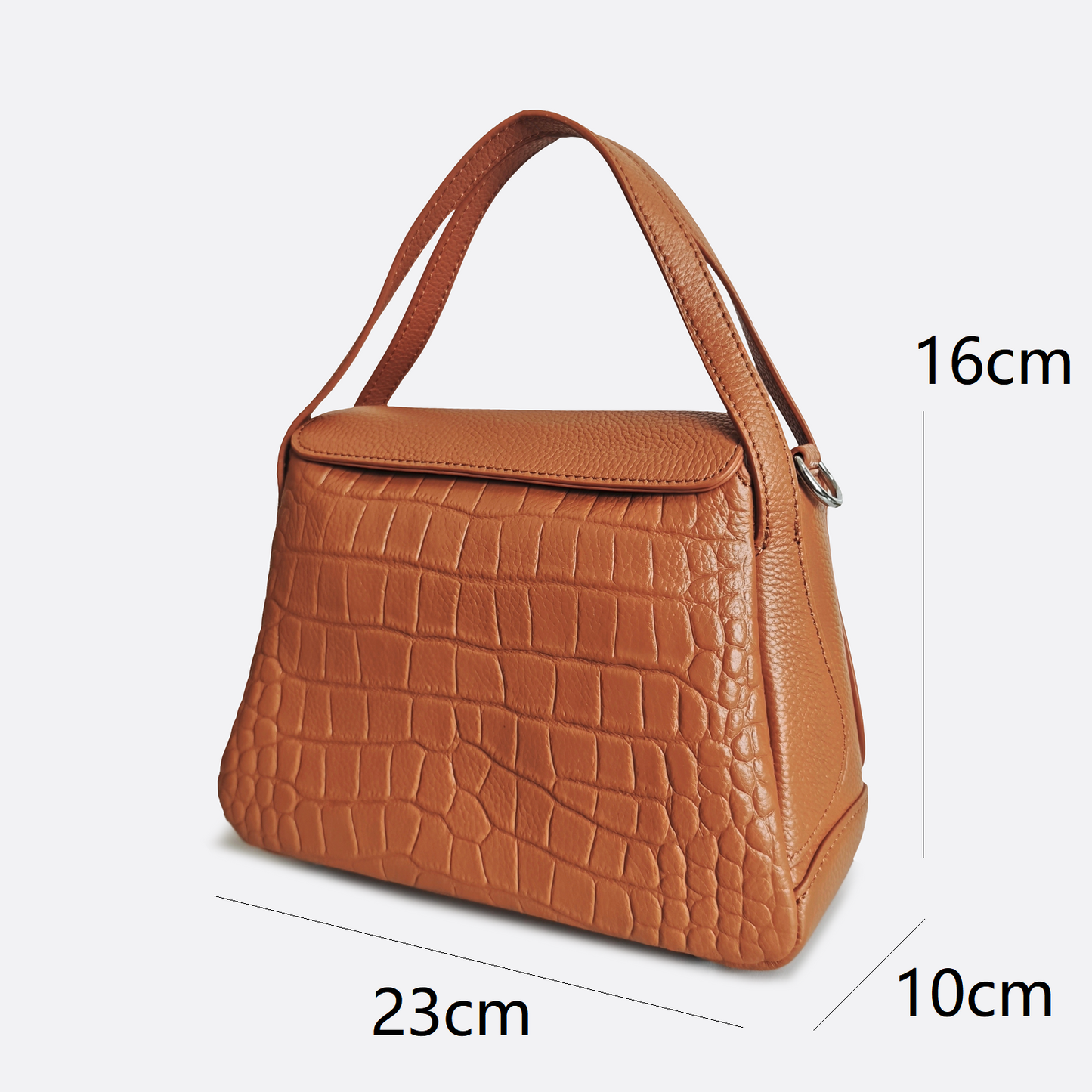 Women's genuine cowhide leather handbag Mori design with crocodile print