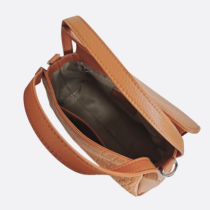 Women's genuine cowhide leather handbag Mori design with crocodile print