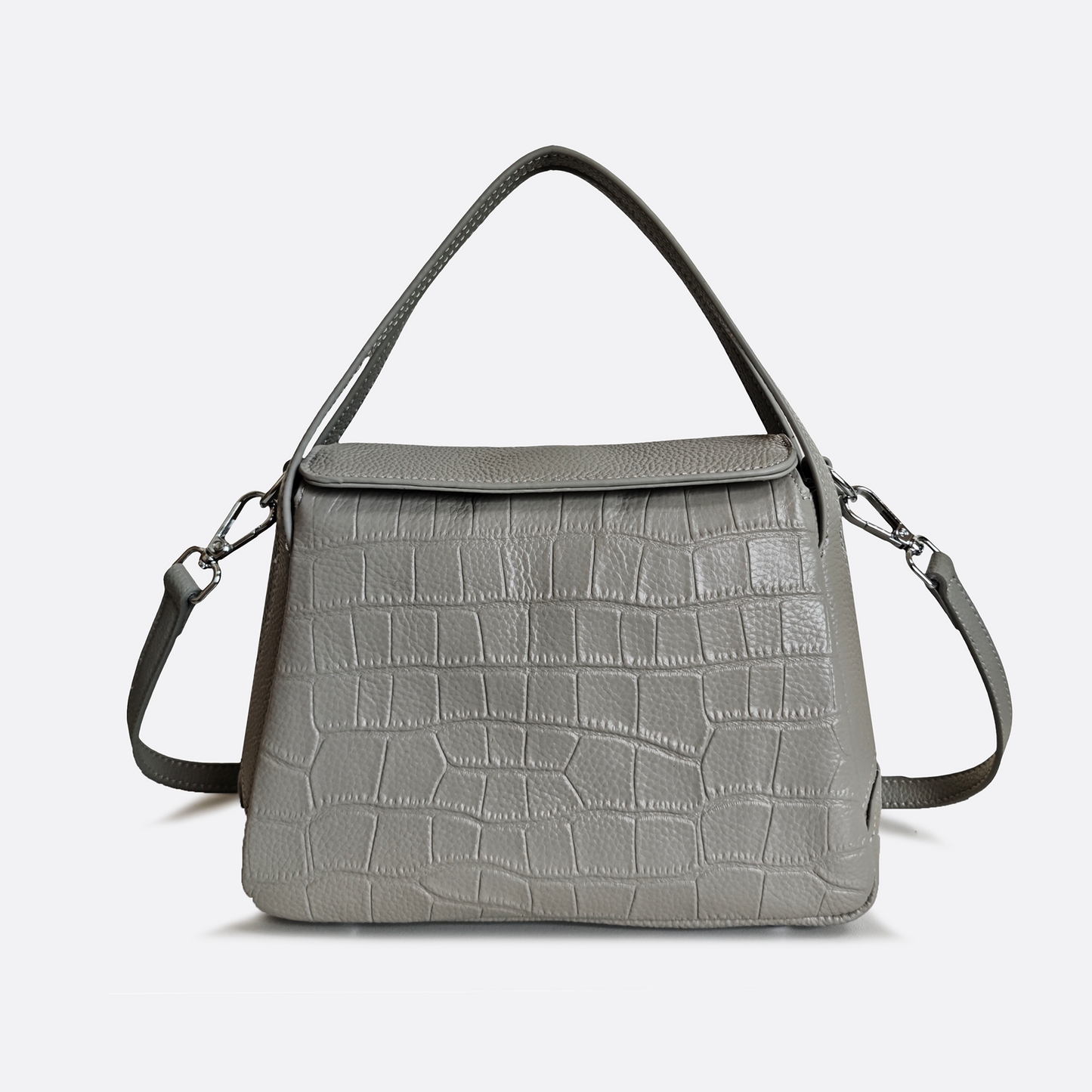 Women's genuine cowhide leather handbag Mori design with crocodile print