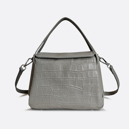 Women's genuine cowhide leather handbag Mori design with crocodile print