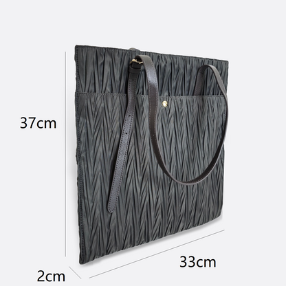Women's nylon mix genuine cowhide leather handbag Cara design