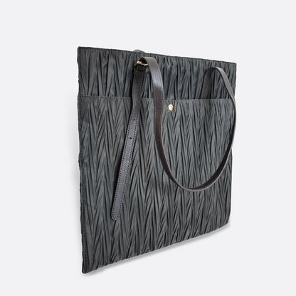 Women's nylon mix genuine cowhide leather handbag Cara design