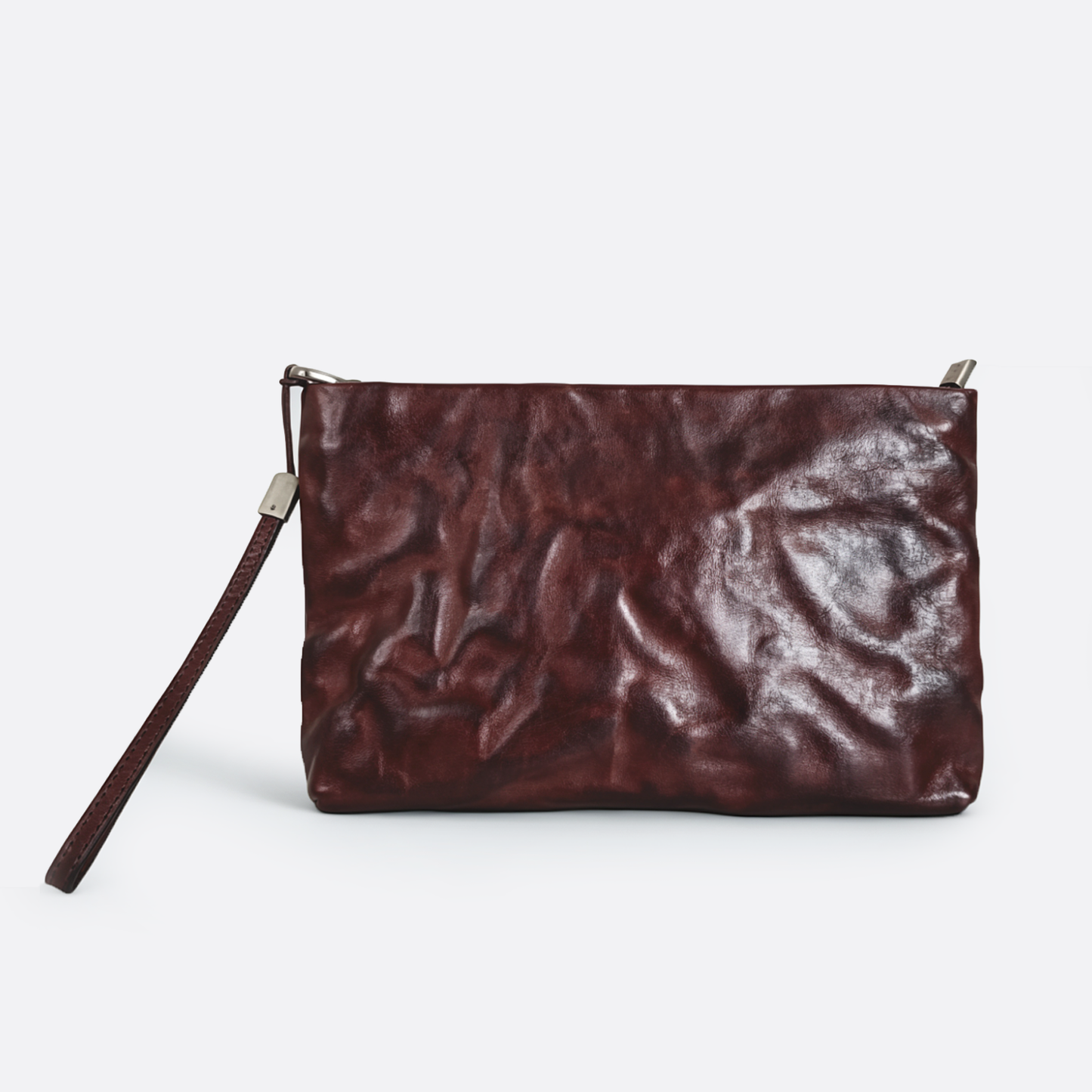 Unisex genuine cowhide leather two way clutch with sling and wrist strap