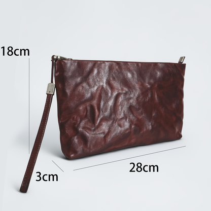 Unisex genuine cowhide leather two way clutch with sling and wrist strap