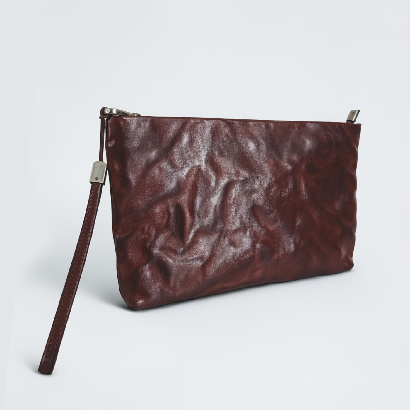 Unisex genuine cowhide leather two way clutch with sling and wrist strap