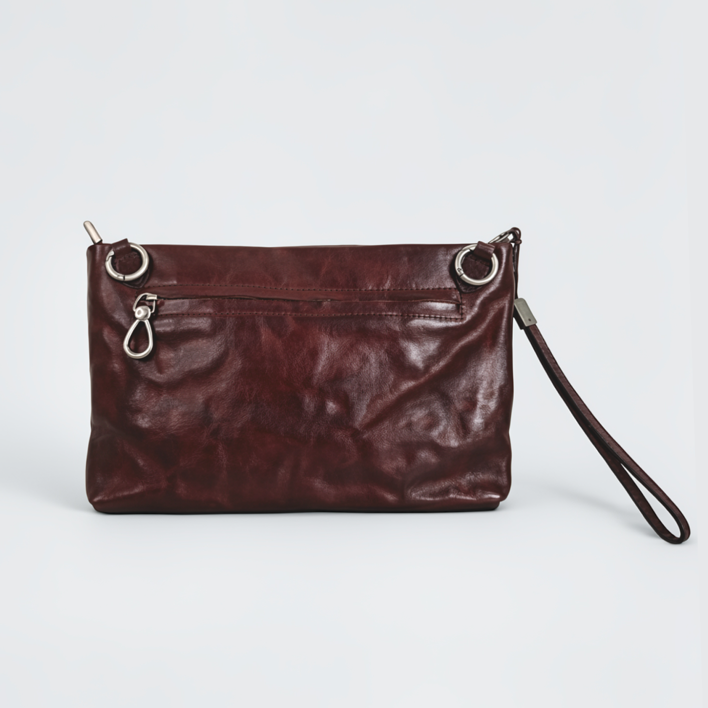 Unisex genuine cowhide leather two way clutch with sling and wrist strap