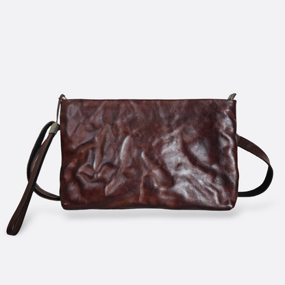 Unisex genuine cowhide leather two way clutch with sling and wrist strap