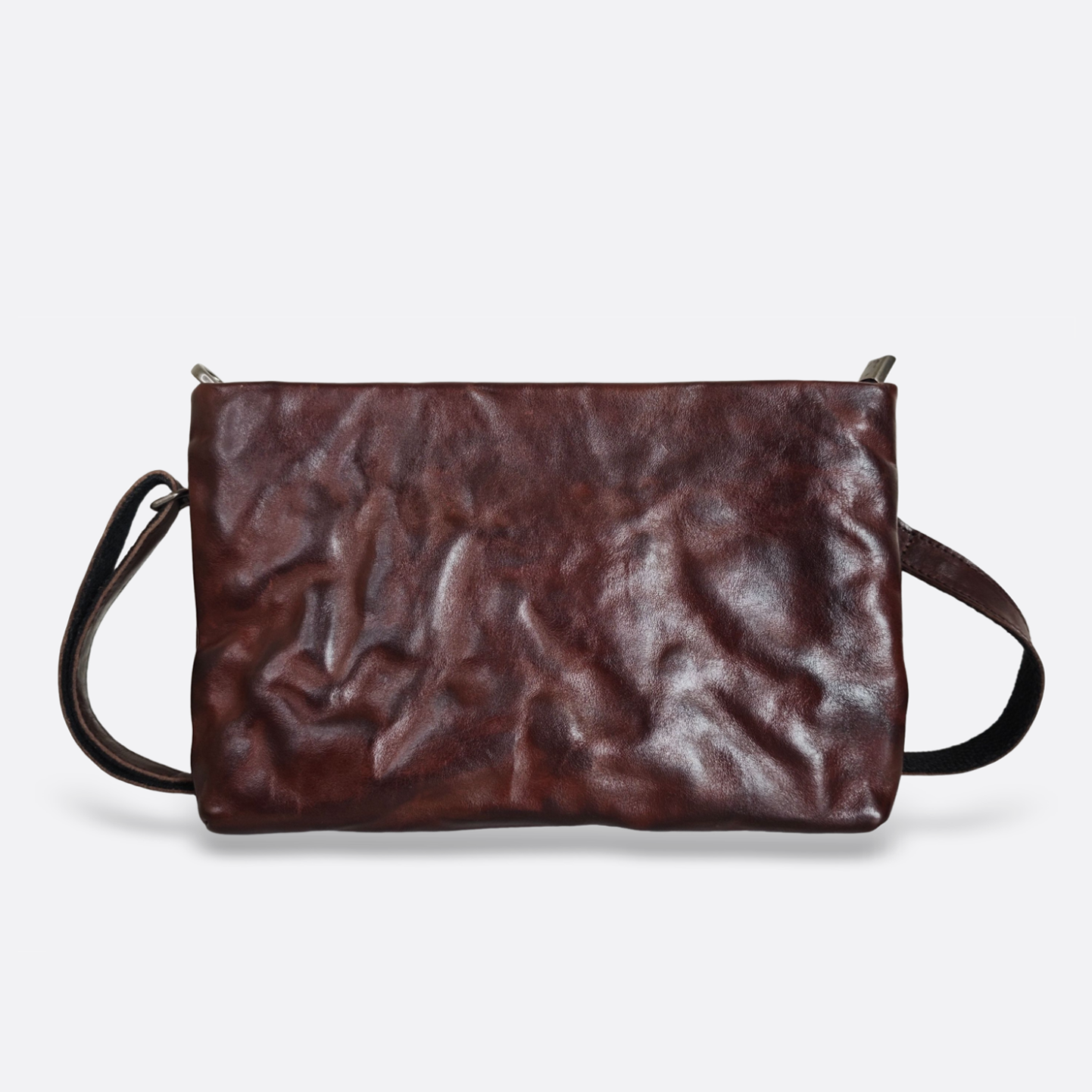 Unisex genuine cowhide leather two way clutch with sling and wrist strap
