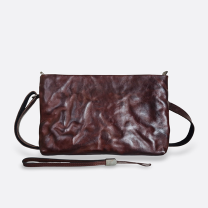 Unisex genuine cowhide leather two way clutch with sling and wrist strap