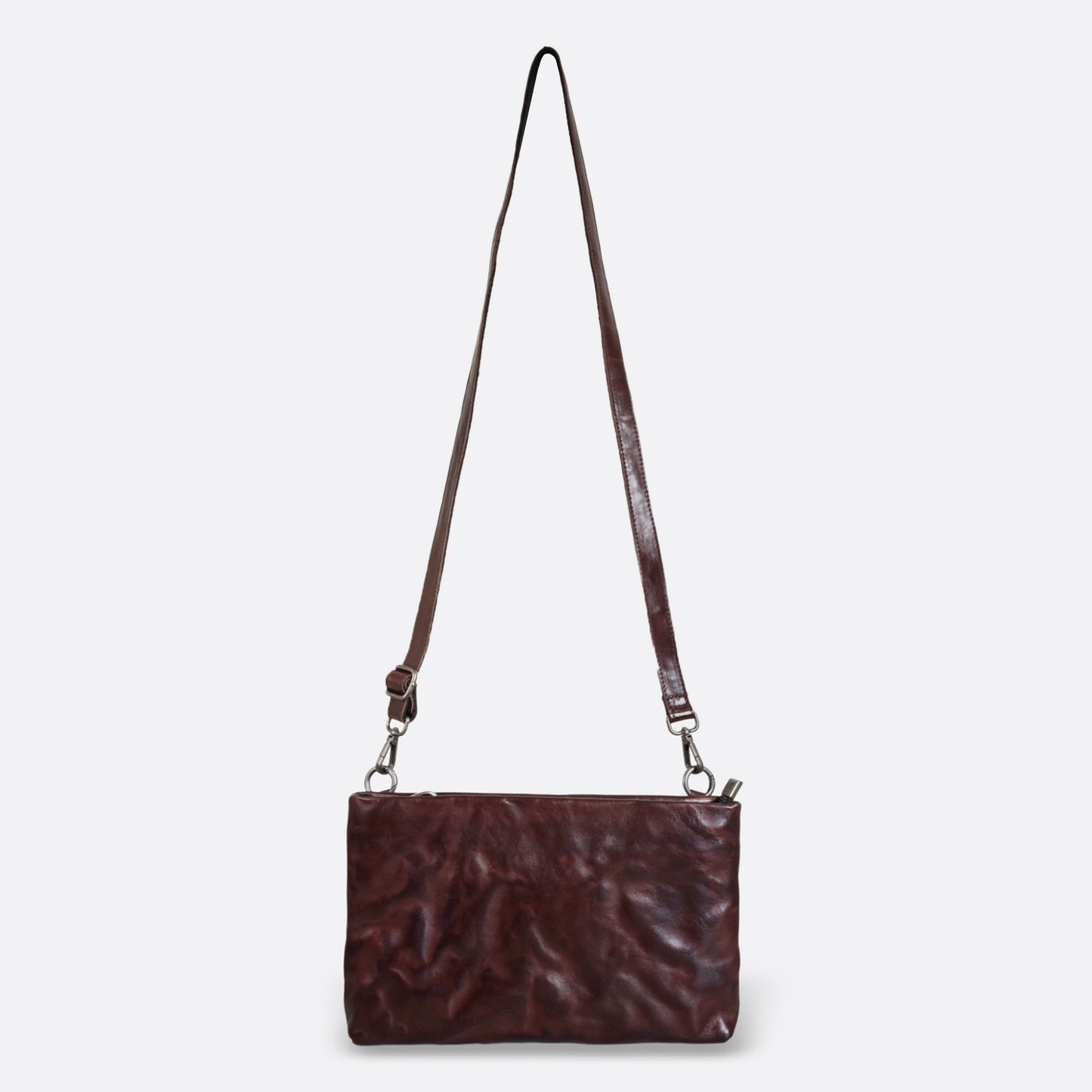 Unisex genuine cowhide leather two way clutch with sling and wrist strap