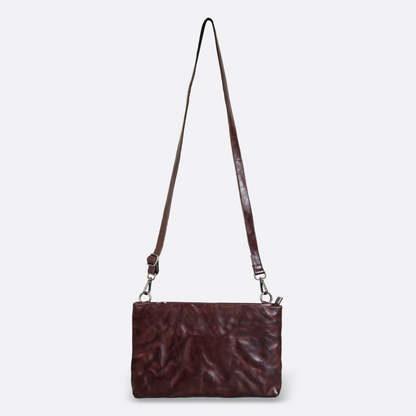 Unisex genuine cowhide leather two way clutch with sling and wrist strap