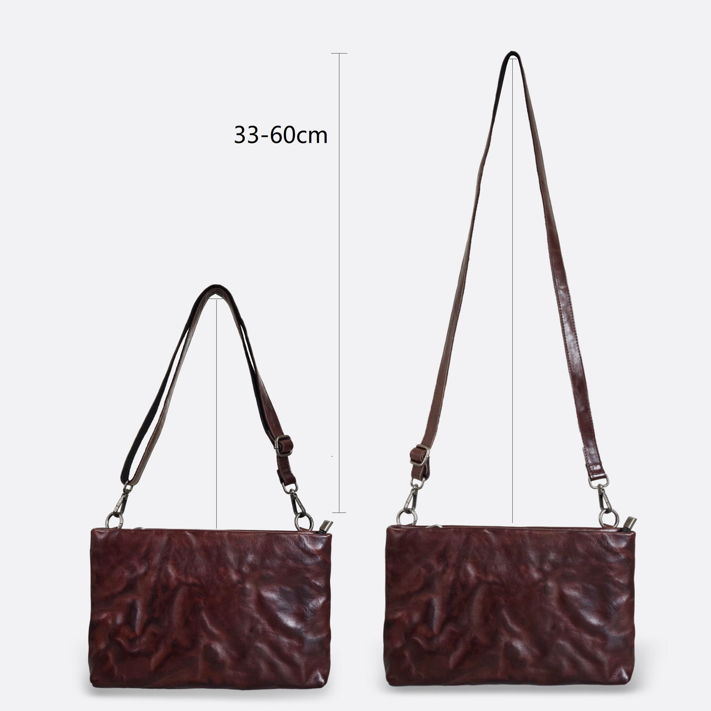 Unisex genuine cowhide leather two way clutch with sling and wrist strap
