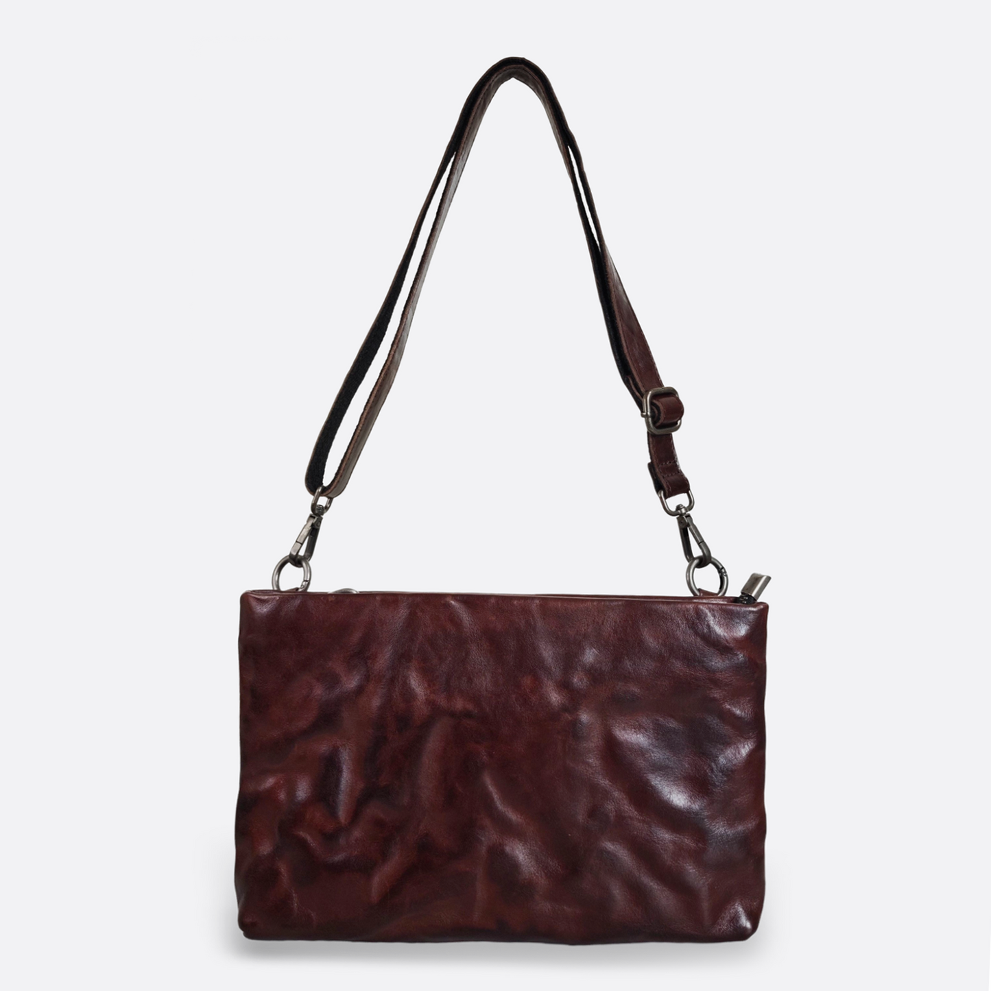 Unisex genuine cowhide leather two way clutch with sling and wrist strap