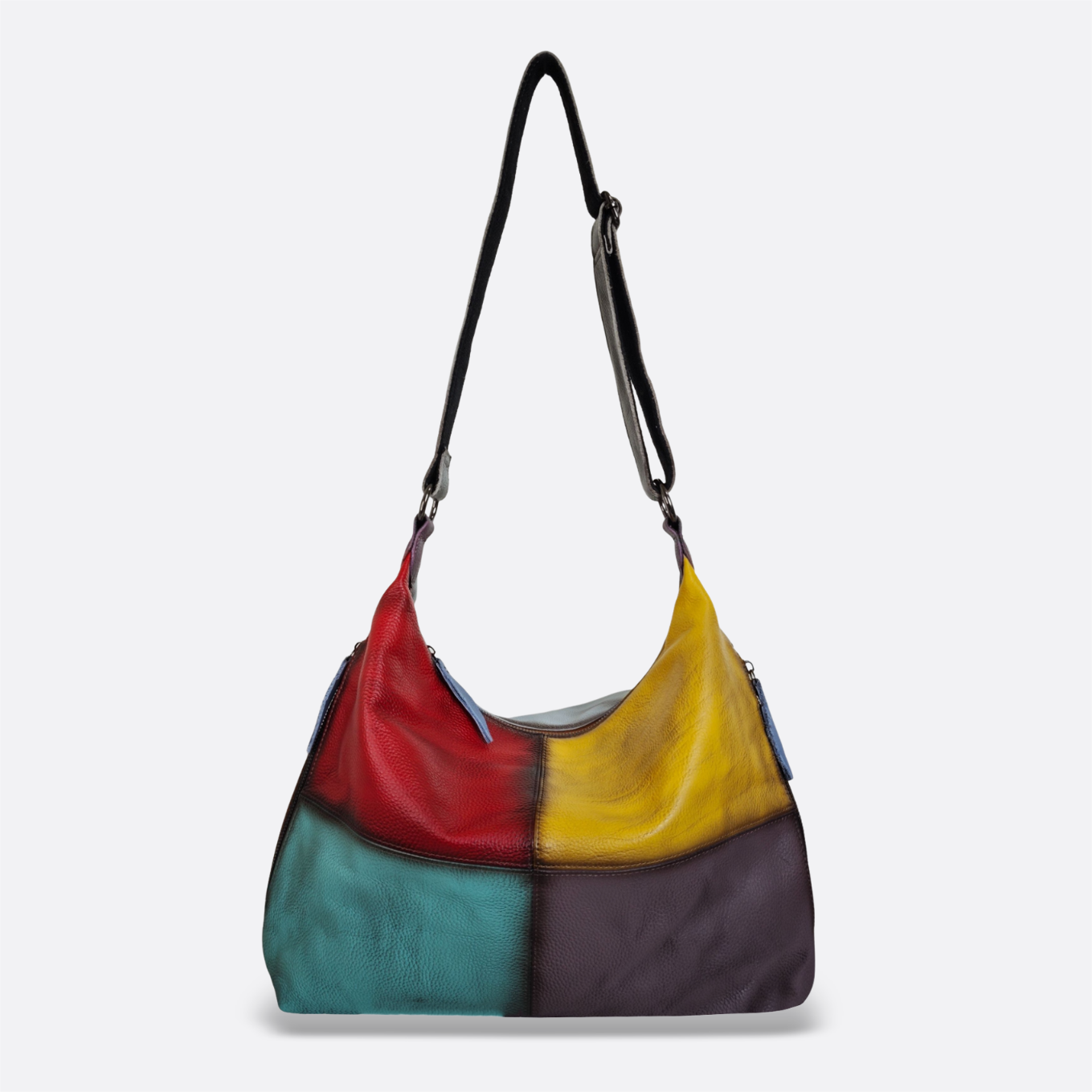 Women's genuine cowhide leather Hobo handbag Bora patchwork design