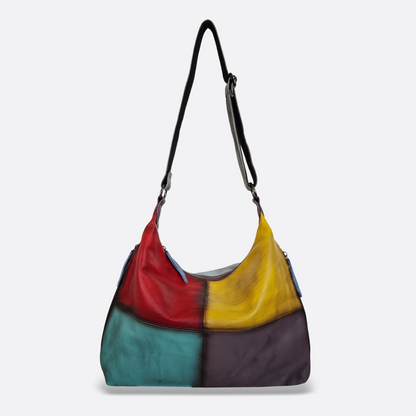 Women's genuine cowhide leather Hobo handbag Bora patchwork design