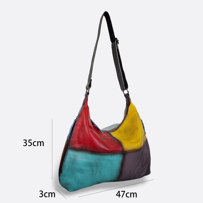 Women's genuine cowhide leather Hobo handbag Bora patchwork design