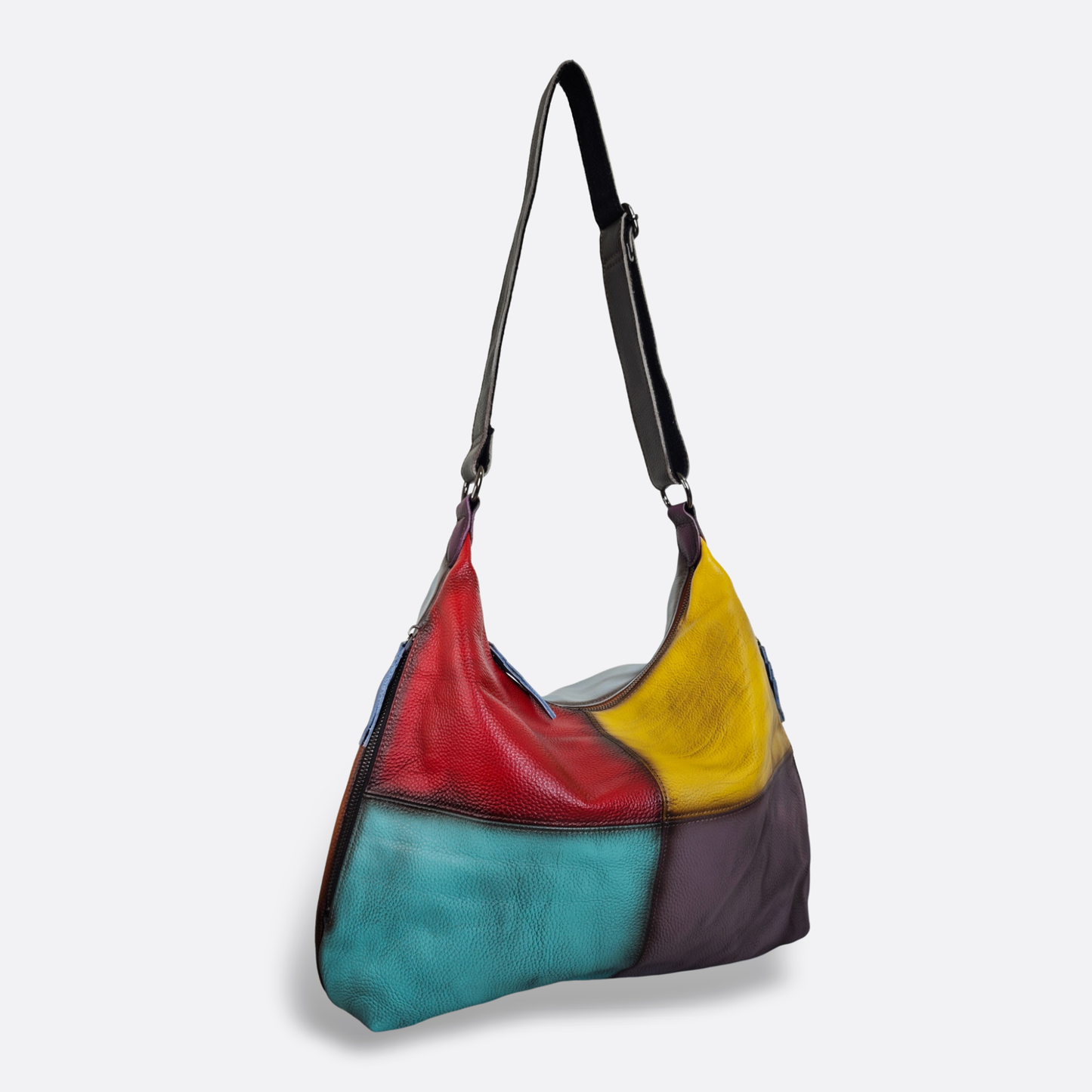 Women's genuine cowhide leather Hobo handbag Bora patchwork design