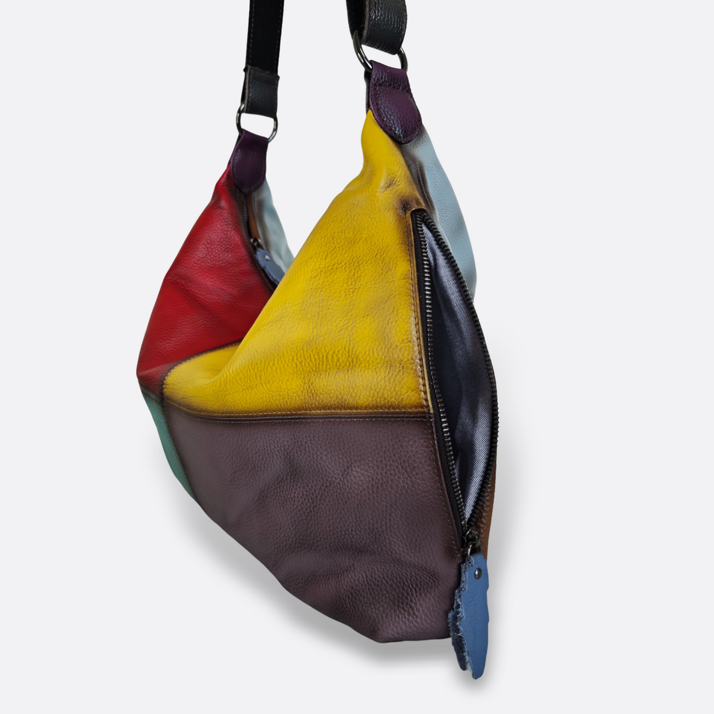 Women's genuine cowhide leather Hobo handbag Bora patchwork design