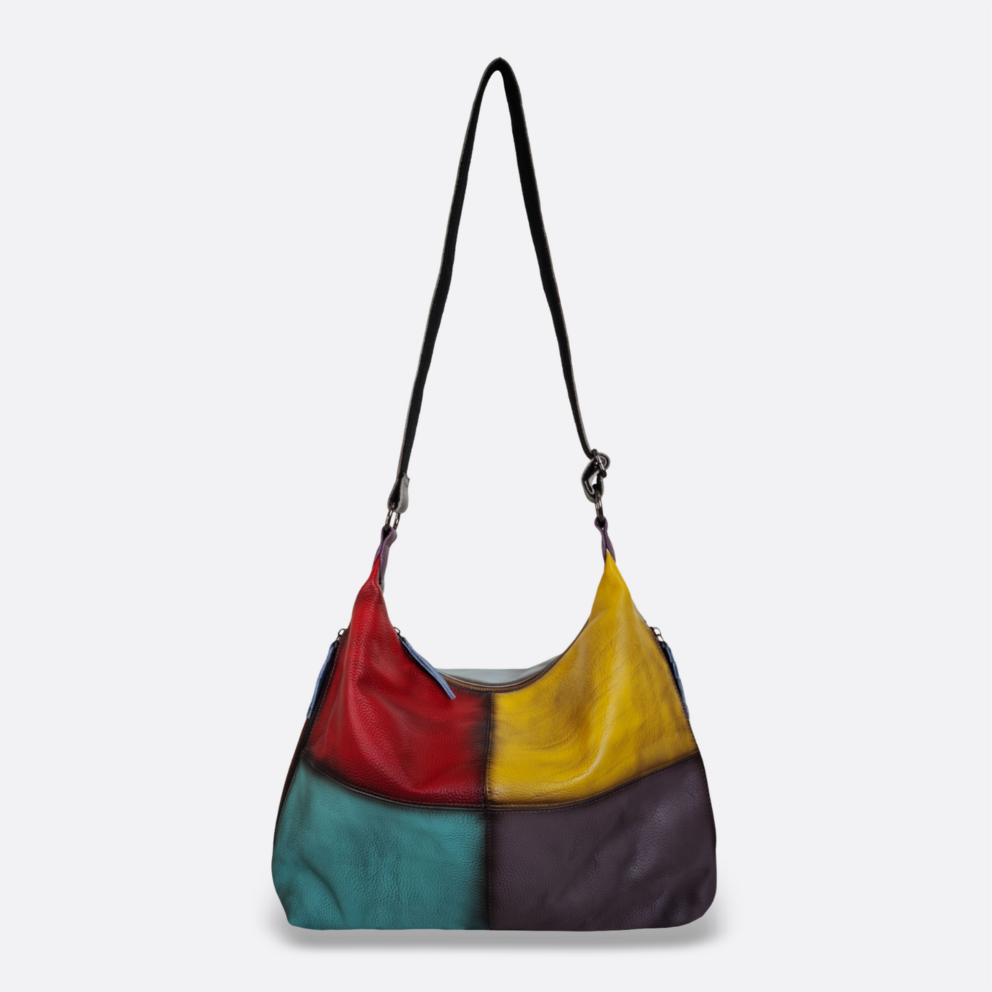 Women's genuine cowhide leather Hobo handbag Bora patchwork design
