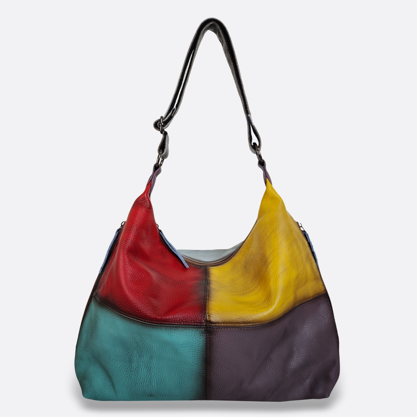 Women's genuine cowhide leather Hobo handbag Bora patchwork design