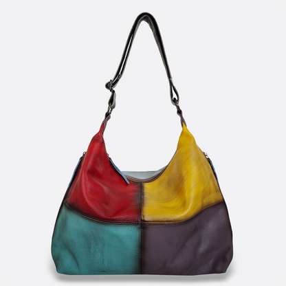 Women's genuine cowhide leather Hobo handbag Bora patchwork design