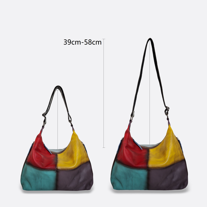 Women's genuine cowhide leather Hobo handbag Bora patchwork design