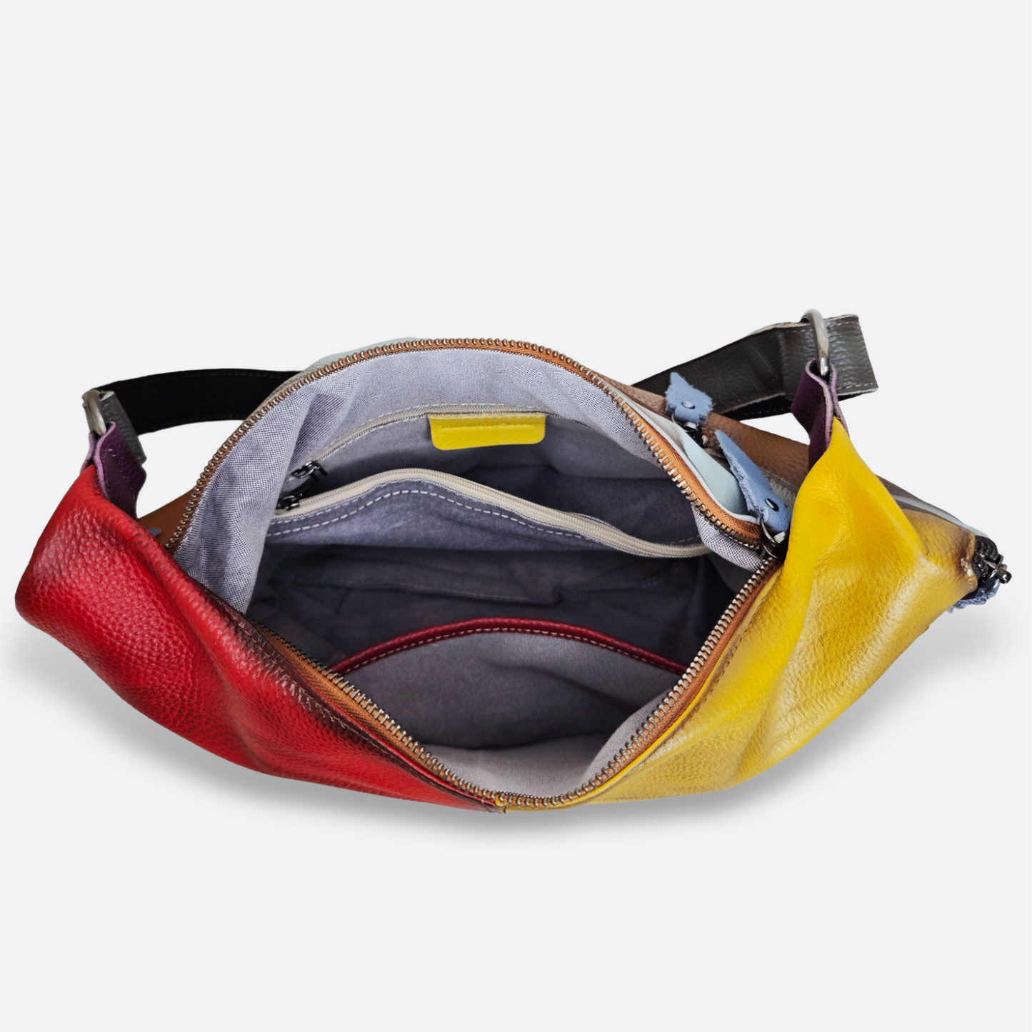 Women's genuine cowhide leather Hobo handbag Bora patchwork design