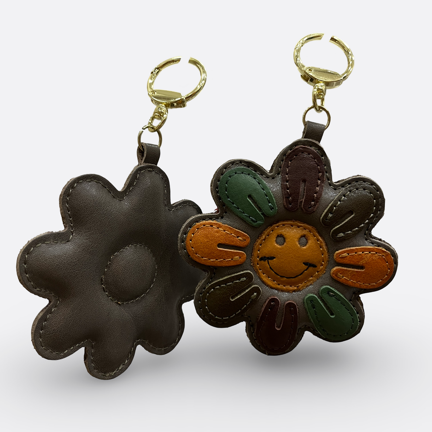 Flower design genuine cowhide leather bag charm