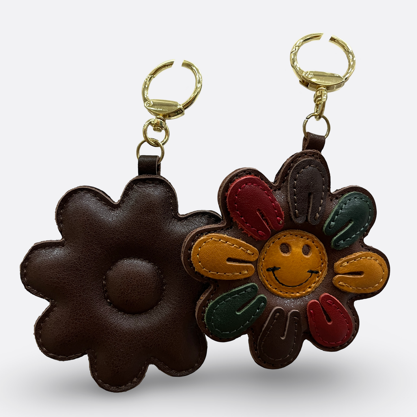 Flower design genuine cowhide leather bag charm