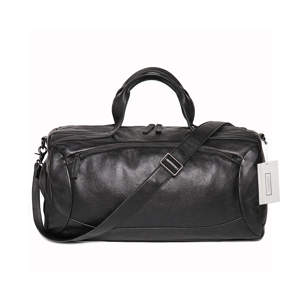 Unisex Women's and Men's genuine cowhide leather duffel travel bag cylinder design