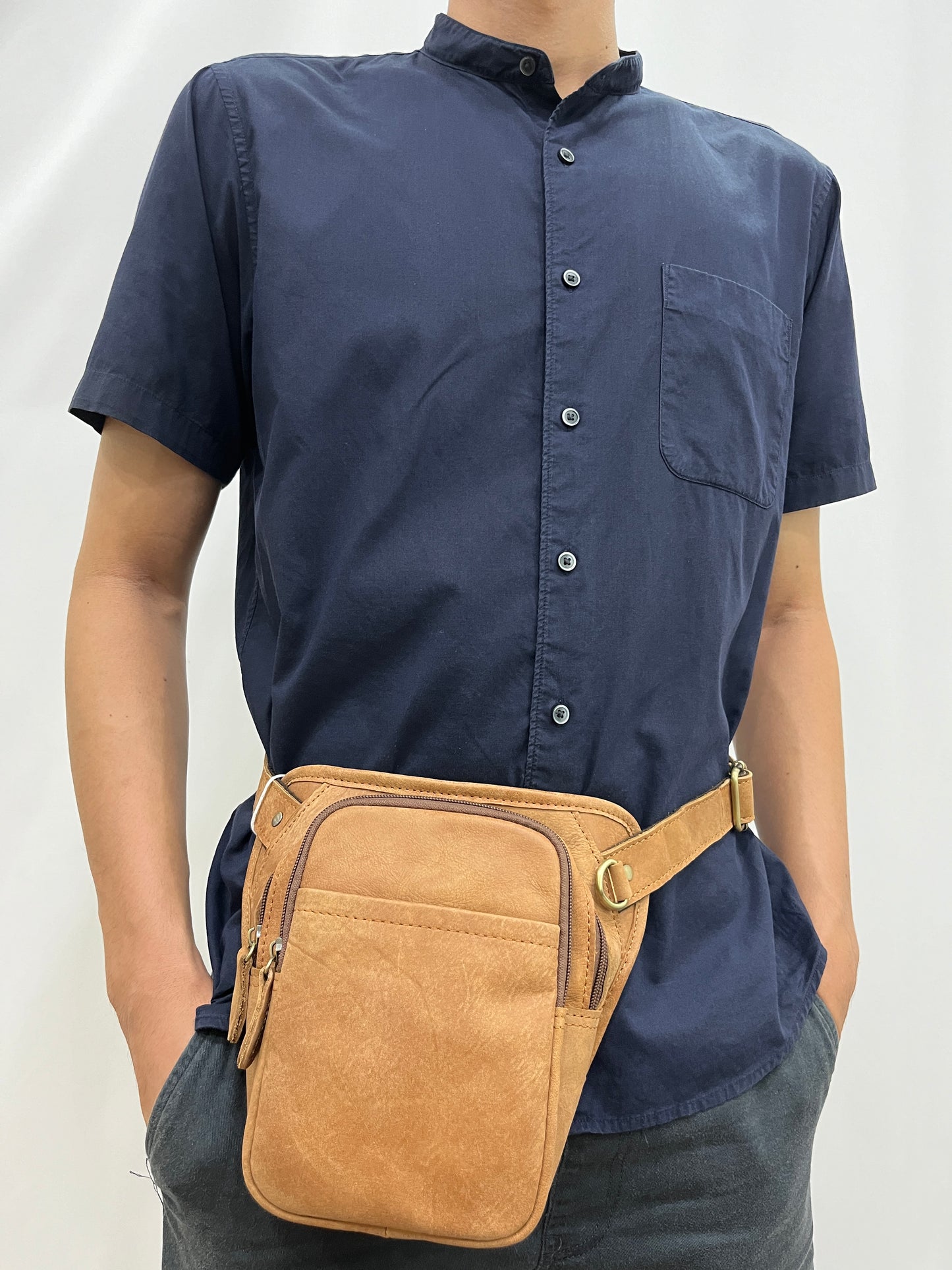 Men's genuine cowhide leather holster pouch fanny pack