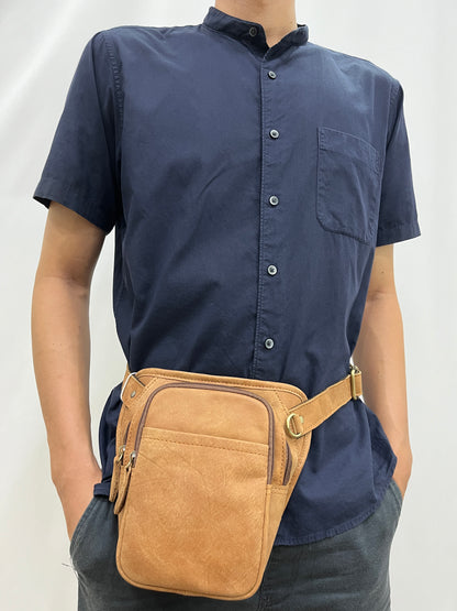 Men's genuine cowhide leather holster pouch fanny pack