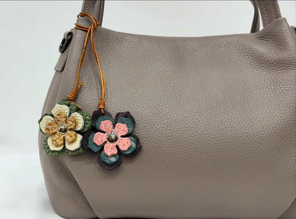 Women's genuine cowhide leather flower bag charm V2