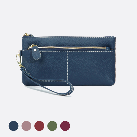 Women's genuine cowhide leather long card holder/pouch Triple zip V2 design