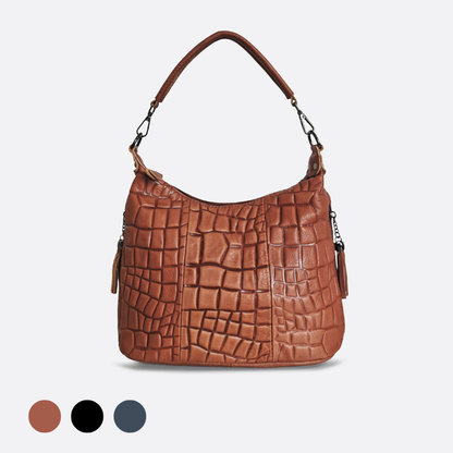 Women's genuine cowhide leather handbag Bora design with embossed crocodile print