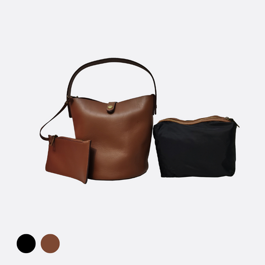Women's genuine cowhide leather bucket bag V3