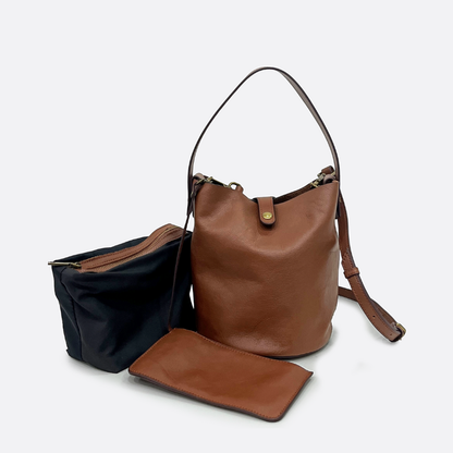 Women's genuine cowhide leather bucket bag V3