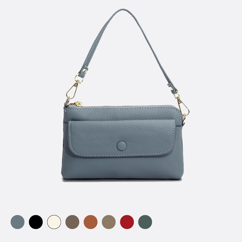 Women's cowhide leather clutch bag Button design