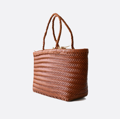 Women's handwoven genuine cowhide leather handbag Top Handle shopping tote