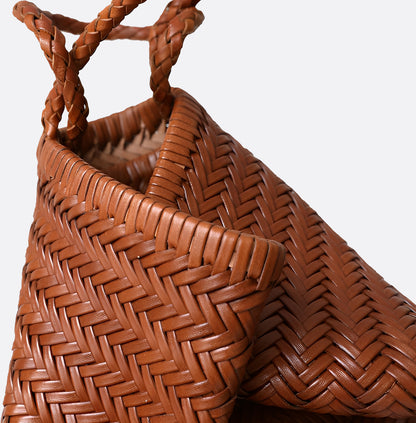 Women's handwoven genuine cowhide leather handbag Top Handle shopping tote