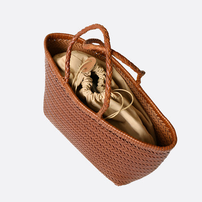 Women's handwoven genuine cowhide leather handbag Top Handle shopping tote